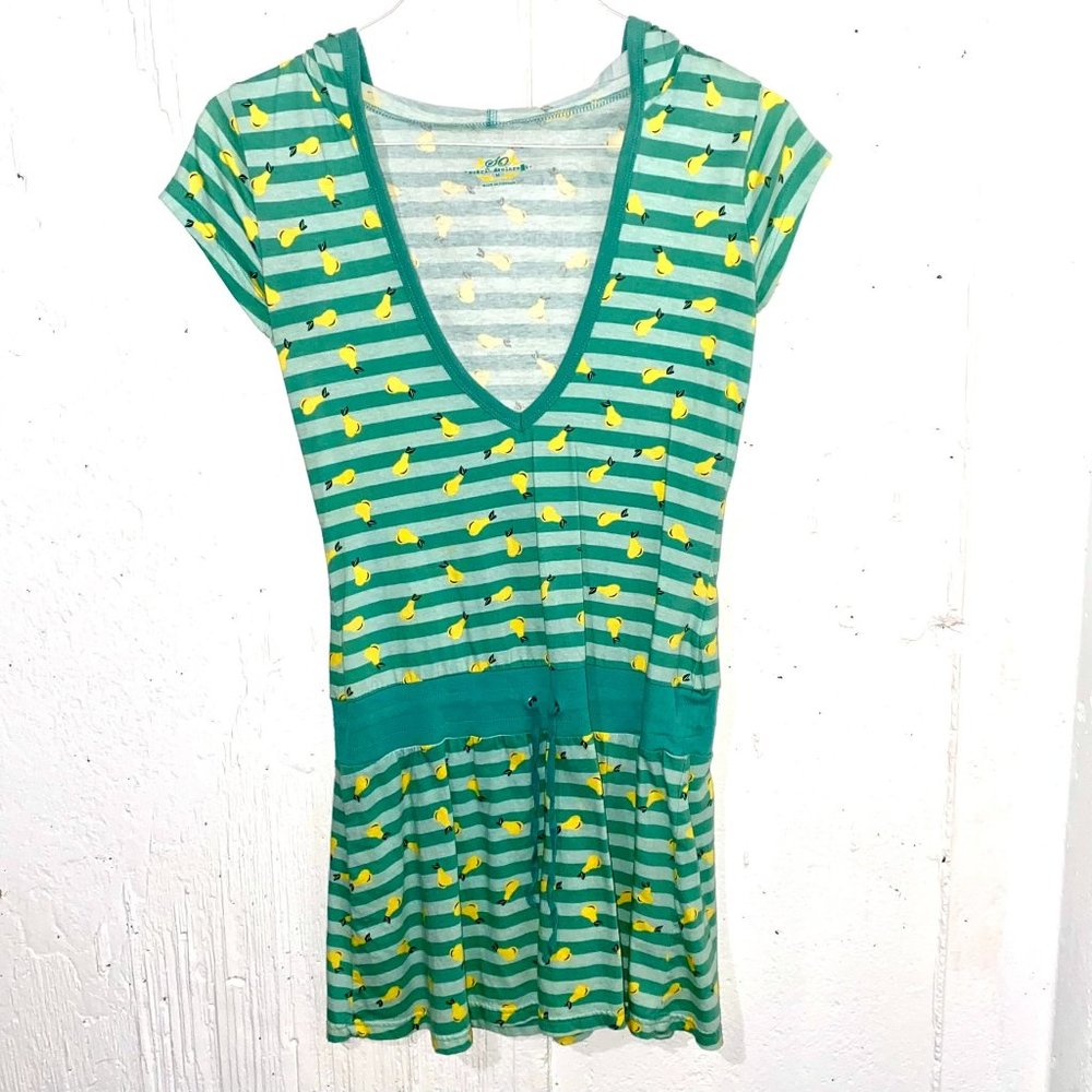 SO Teal & Pear Hooded Beach Cover Up Tee Shirt Dress Size Medium